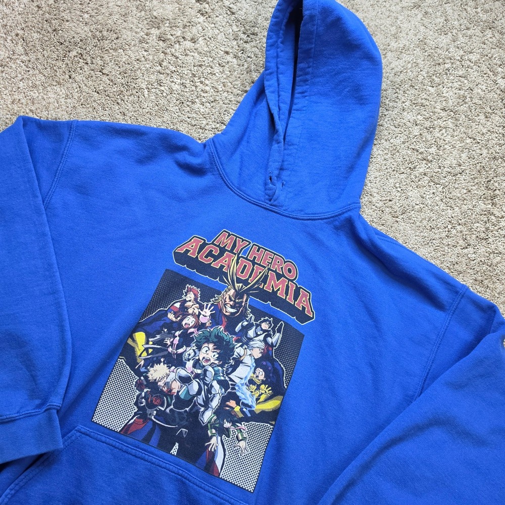 My Hero Academia Hoodie Mens XL Blue Graphic Pullover Sweater Casual Anime